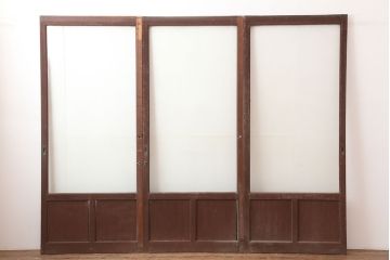 アンティーク建具　昭和中期　懐かしい雰囲気のガラス戸3枚セット(引き戸)(R-044987)