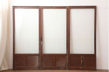 アンティーク建具　昭和中期　懐かしい雰囲気のガラス戸3枚セット(引き戸)(R-044987)