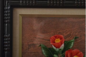 増本憲樹　面取信楽の椿　油彩　F3号(壁掛け、絵画、ディスプレイ雑貨)(R-044991)