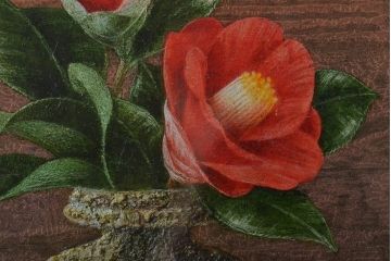 増本憲樹　面取信楽の椿　油彩　F3号(壁掛け、絵画、ディスプレイ雑貨)(R-044991)