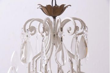 フランスアンティーク　鉄製　6灯　鍵のオブジェがついたシャビーなシャンデリア(天井照明、吊り下げ照明)(R-044994)