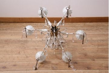 フランスアンティーク　鉄製　6灯　鍵のオブジェがついたシャビーなシャンデリア(天井照明、吊り下げ照明)(R-044994)