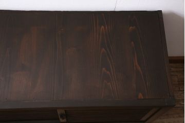 アンティーク家具　ヒノキ材　横桟引き戸が魅力的な美濃帳場箪笥・上段(収納棚、キャビネット)(R-044996)