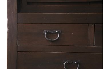 アンティーク家具　ヒノキ材　横桟引き戸が魅力的な美濃帳場箪笥・上段(収納棚、キャビネット)(R-044996)