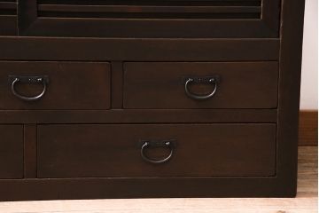 アンティーク家具　ヒノキ材　横桟引き戸が魅力的な美濃帳場箪笥・上段(収納棚、キャビネット)(R-044996)