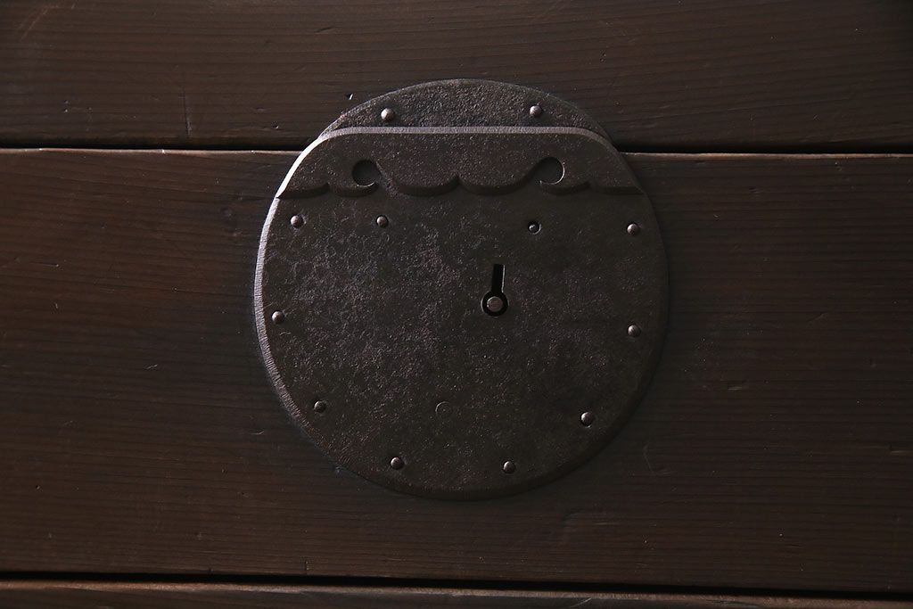 アンティーク家具　ヒノキ材　横桟引き戸が魅力的な美濃帳場箪笥・下段(収納棚、キャビネット)(R-044997)