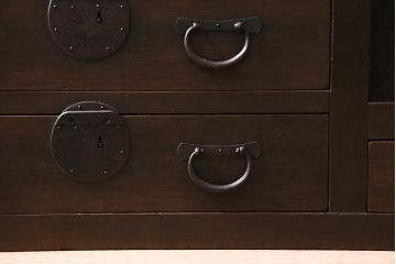 アンティーク家具　ヒノキ材　横桟引き戸が魅力的な美濃帳場箪笥・下段(収納棚、キャビネット)(R-044997)