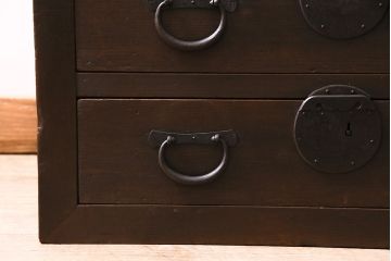 アンティーク家具　ヒノキ材　横桟引き戸が魅力的な美濃帳場箪笥・下段(収納棚、キャビネット)(R-044997)