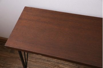 ビンテージ家具　和製　昭和中期　ラワン一枚板　古い木の質感が味わい深い鉄脚テーブル(作業台、アイアンテーブル、コンソールテーブル)(R-045000)