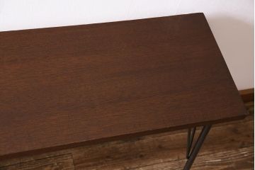 ビンテージ家具　和製　昭和中期　ラワン一枚板　古い木の質感が味わい深い鉄脚テーブル(作業台、アイアンテーブル、コンソールテーブル)(R-045000)