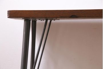 ビンテージ家具　和製　昭和中期　ラワン一枚板　古い木の質感が味わい深い鉄脚テーブル(作業台、アイアンテーブル、コンソールテーブル)(R-045000)