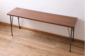ビンテージ家具　和製　昭和中期　ヒノキ一枚板　古材を活かした鉄脚テーブル(作業台、アイアンテーブル、コンソールテーブル)(R-045001)