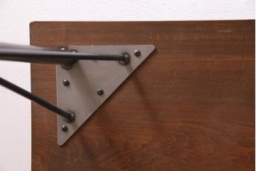 ビンテージ家具　和製　昭和中期　ヒノキ一枚板　古材を活かした鉄脚テーブル(作業台、アイアンテーブル、コンソールテーブル)(R-045001)