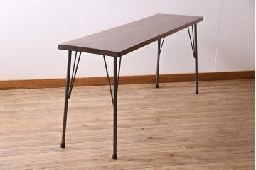 ビンテージ家具　和製　昭和中期　ヒノキ一枚板　古材を活かした鉄脚テーブル(作業台、アイアンテーブル、コンソールテーブル)(R-045001)