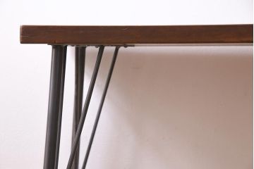 ビンテージ家具　和製　昭和中期　ヒノキ一枚板　古材を活かした鉄脚テーブル(作業台、アイアンテーブル、コンソールテーブル)(R-045001)