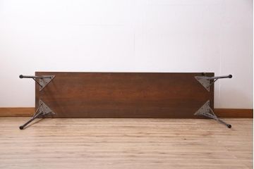 ビンテージ家具　和製　昭和中期　ヒノキ一枚板　古材を活かした鉄脚テーブル(作業台、アイアンテーブル、コンソールテーブル)(R-045001)