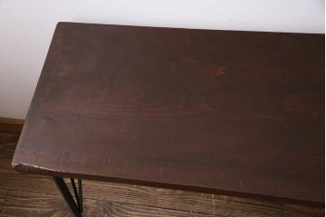 アンティーク家具　和製　昭和初期　桂一枚板　古材を活かしたシンプルな鉄脚テーブル(作業台、アイアンテーブル、コンソールテーブル)(R-045002)