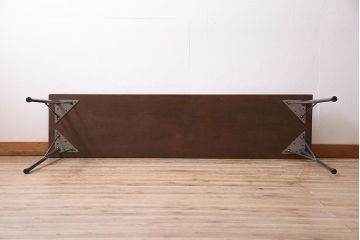 アンティーク家具　和製　昭和初期　桂一枚板　古材を活かしたシンプルな鉄脚テーブル(作業台、アイアンテーブル、コンソールテーブル)(R-045002)