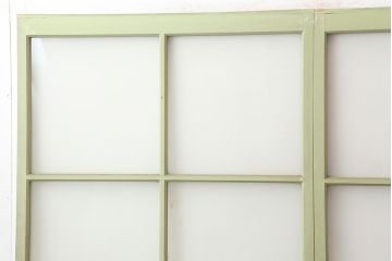 アンティーク建具　淡いグリーンが可愛らしいペイントガラス戸2枚セット(引き戸、建具)(R-045003)