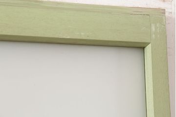 アンティーク建具　淡いグリーンが可愛らしいペイントガラス戸2枚セット(引き戸、建具)(R-045003)