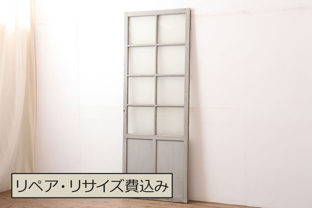 アンティーク建具　淡いグレーがおしゃれなペイントガラス戸1枚(引き戸、建具)(R-045004)