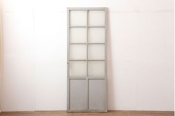 アンティーク建具　淡いグレーがおしゃれなペイントガラス戸1枚(引き戸、建具)(R-045004)