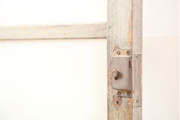 アンティーク建具　淡いグレーがおしゃれなペイントガラス戸1枚(引き戸、建具)(R-045004)