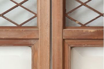 アンティーク建具　麻の葉　組子入り　和の雰囲気高めるガラス戸2枚セット(引き戸、建具)(R-045005)