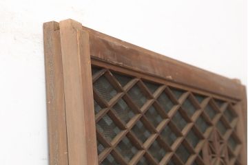 アンティーク建具　麻の葉　組子入り　和の雰囲気高めるガラス戸2枚セット(引き戸、建具)(R-045005)