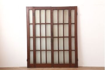 アンティーク建具　昭和初期　ヒノキ材　両開き　大正ロマンのお部屋にも合う折り戸一対(ドア、ガラス扉、建具)(R-045006)