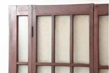 アンティーク建具　昭和初期　ヒノキ材　両開き　大正ロマンのお部屋にも合う折り戸一対(ドア、ガラス扉、建具)(R-045006)