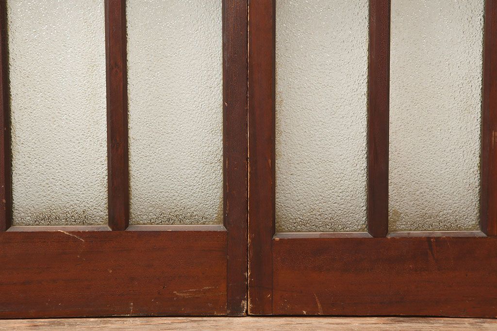 アンティーク建具　昭和初期　ヒノキ材　両開き　大正ロマンのお部屋にも合う折り戸一対(ドア、ガラス扉、建具)(R-045006)