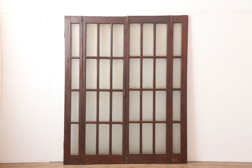アンティーク建具　昭和初期　ヒノキ材　両開き　大正ロマンのお部屋にも合う折り戸一対(ドア、ガラス扉、建具)(R-045006)