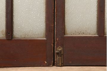 アンティーク建具　昭和初期　ヒノキ材　両開き　大正ロマンのお部屋にも合う折り戸一対(ドア、ガラス扉、建具)(R-045006)