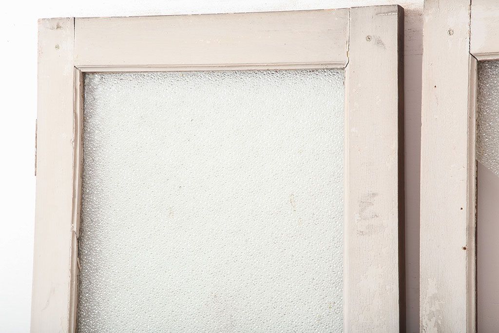 アンティーク建具　両開き　ナチュラルやフレンチインテリアに合うペイントガラス扉2枚セット(ドア、建具)(R-045007)