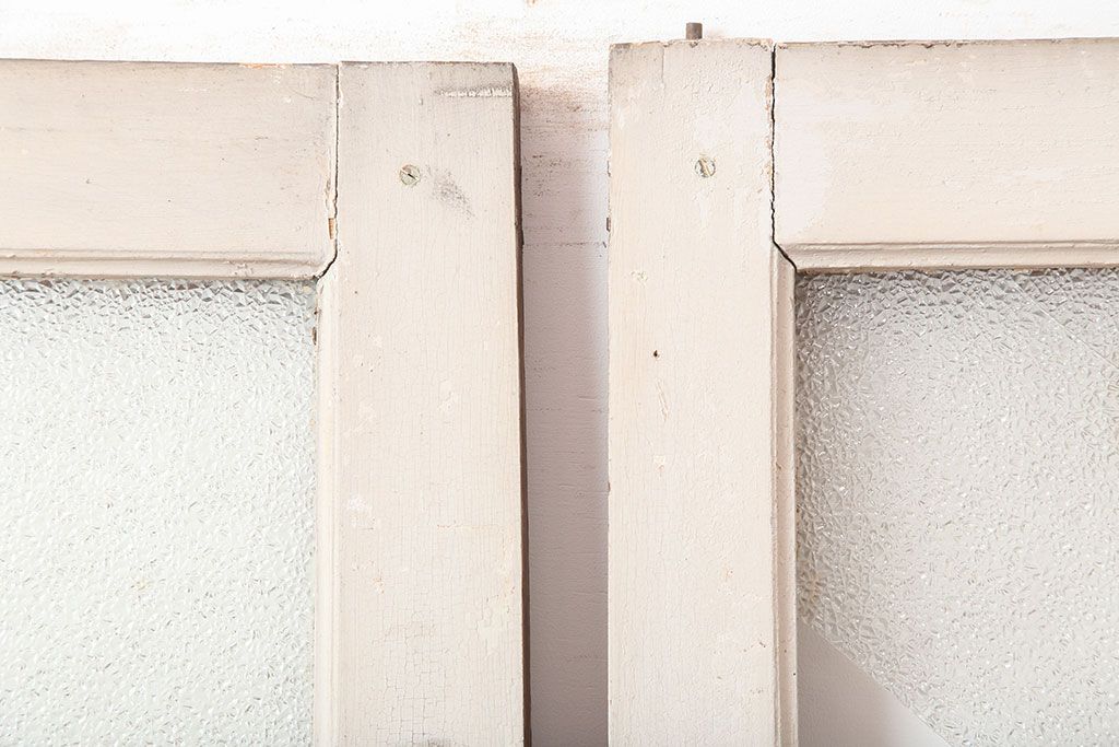 アンティーク建具　両開き　ナチュラルやフレンチインテリアに合うペイントガラス扉2枚セット(ドア、建具)(R-045007)