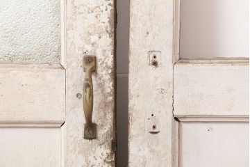 アンティーク建具　両開き　ナチュラルやフレンチインテリアに合うペイントガラス扉2枚セット(ドア、建具)(R-045007)