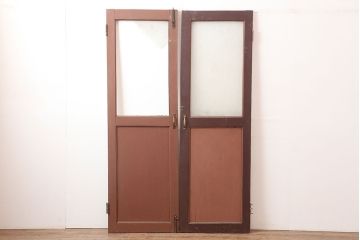 アンティーク建具　両開き　ナチュラルやフレンチインテリアに合うペイントガラス扉2枚セット(ドア、建具)(R-045007)