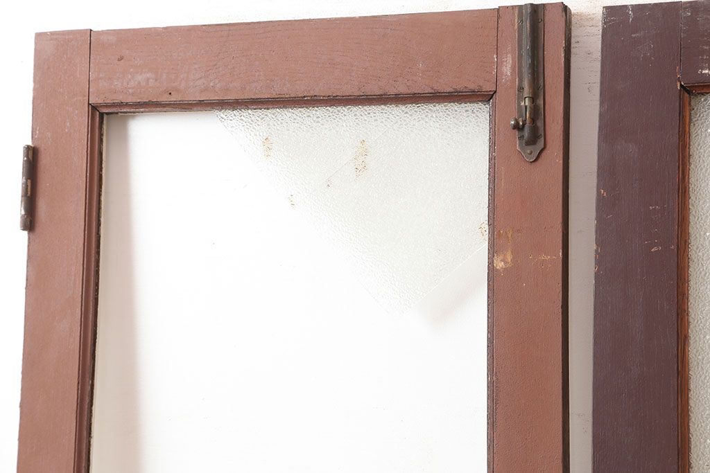 アンティーク建具　両開き　ナチュラルやフレンチインテリアに合うペイントガラス扉2枚セット(ドア、建具)(R-045007)