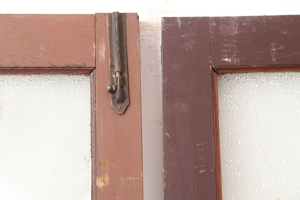 アンティーク建具　両開き　ナチュラルやフレンチインテリアに合うペイントガラス扉2枚セット(ドア、建具)(R-045007)