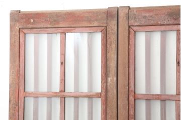 アンティーク建具　昭和中期　ペイント　古びた風合いのペイントが魅力のガラス戸4枚セット(引き戸)(R-045009)
