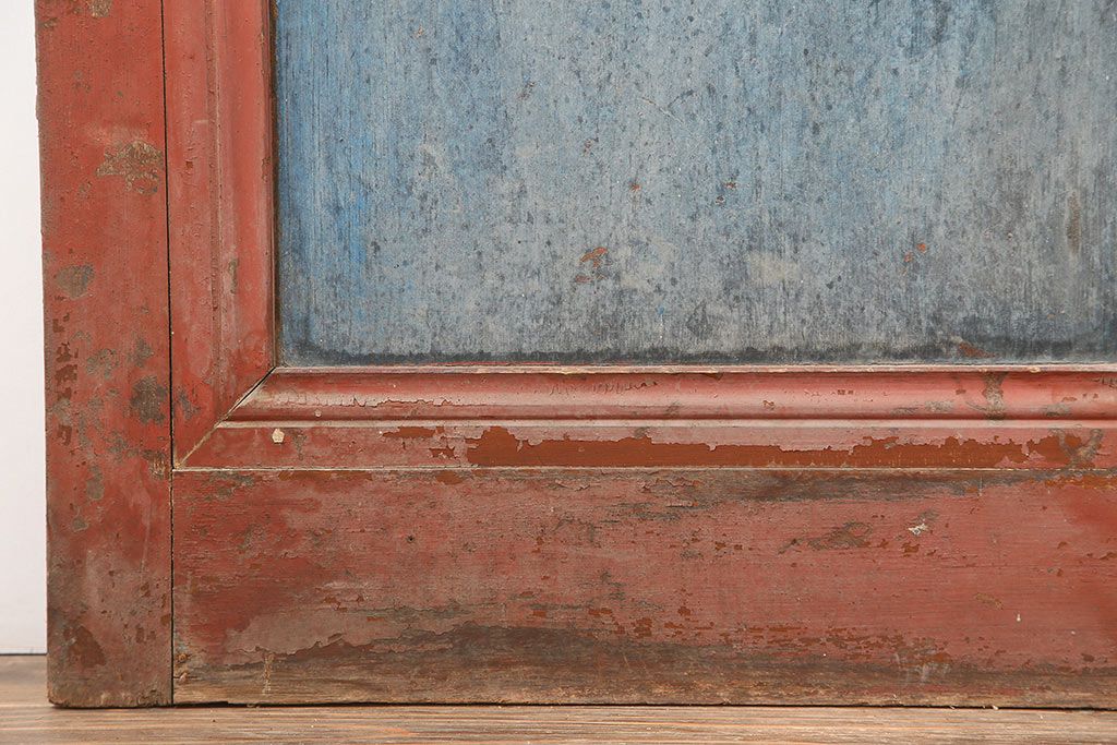 アンティーク建具　昭和中期　ペイント　古びた風合いのペイントが魅力のガラス戸4枚セット(引き戸)(R-045009)