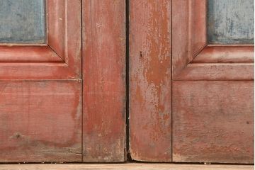 アンティーク建具　昭和中期　ペイント　古びた風合いのペイントが魅力のガラス戸4枚セット(引き戸)(R-045009)