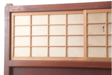 アンティーク建具　明治期　総ケヤキ材　 珍しい裏障子付きの格子蔵戸(建具、玄関戸)(R-045021)
