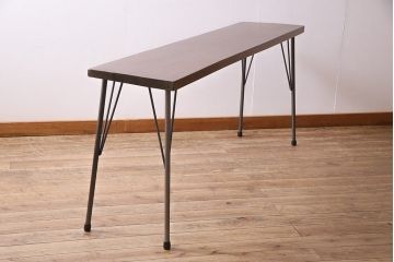 アンティーク家具　古材一枚板リメイク　朴の木材を活かしたシンプルな鉄脚テーブル(コンソールテーブル)(R-045023)