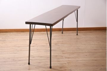 アンティーク家具　特大!　古材一枚板リメイク　朴の木材を活かしたシンプルな鉄脚テーブル(コンソールテーブル)(R-045024)