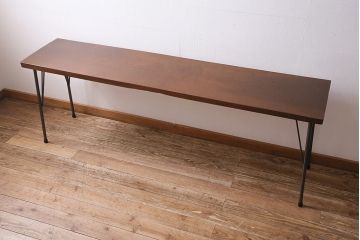 アンティーク家具　特大!　古材一枚板リメイク　朴の木材を活かしたシンプルな鉄脚テーブル(コンソールテーブル)(R-045024)