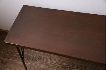 アンティーク家具　特大!　古材一枚板リメイク　朴の木材を活かしたシンプルな鉄脚テーブル(コンソールテーブル)(R-045024)