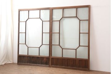 アンティーク建具　大正昭和初期　大振り　存在感のある大きさとデザインが魅力のガラス戸2枚セット(引き戸)(R-045033)