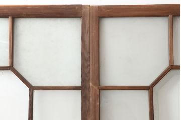 アンティーク建具　大正昭和初期　大振り　存在感のある大きさとデザインが魅力のガラス戸2枚セット(引き戸)(R-045033)